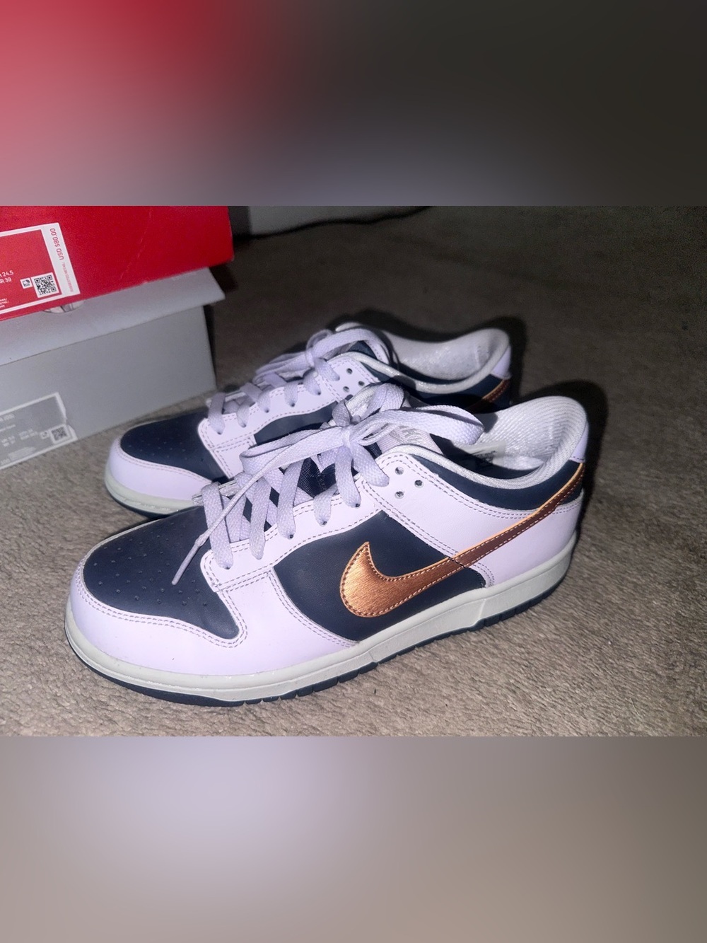 Nike Low-Top Dunk Sneaker- Lavender, Navy & Metallic Copper